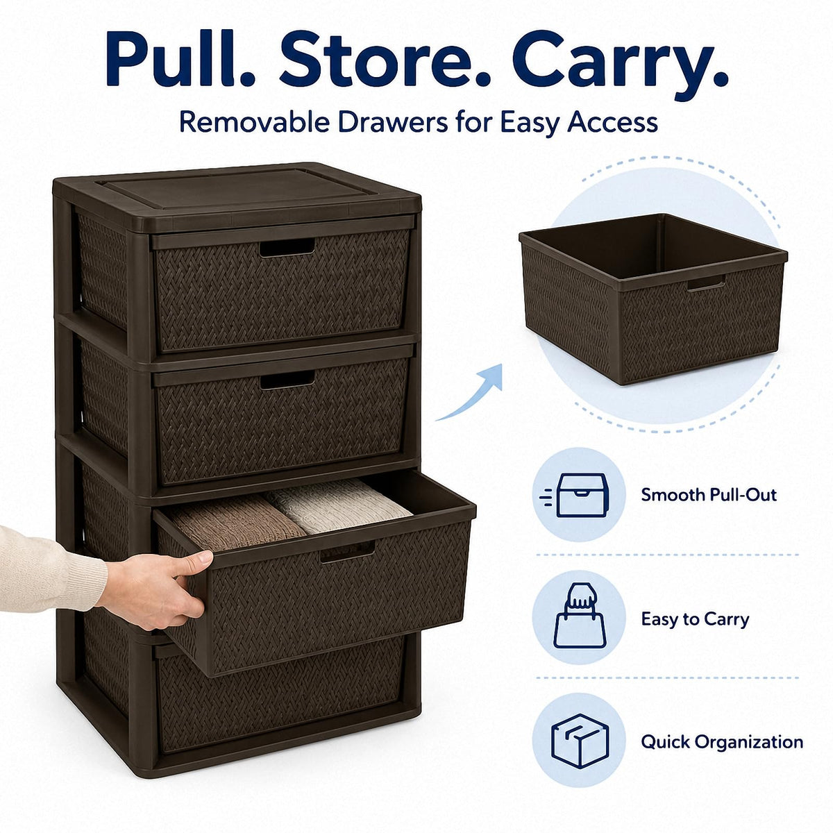 4 Drawer Brown Plastic Storage Tower A973