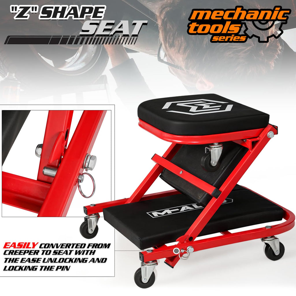 40-Inch Folding Creeper Rolling Seat, 330LBS Capacity with 6 Swivel Casters, Red R6190