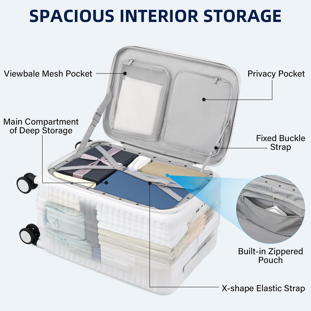 20 Inch White Hard Shell Carry on Luggage with Wheels D2791