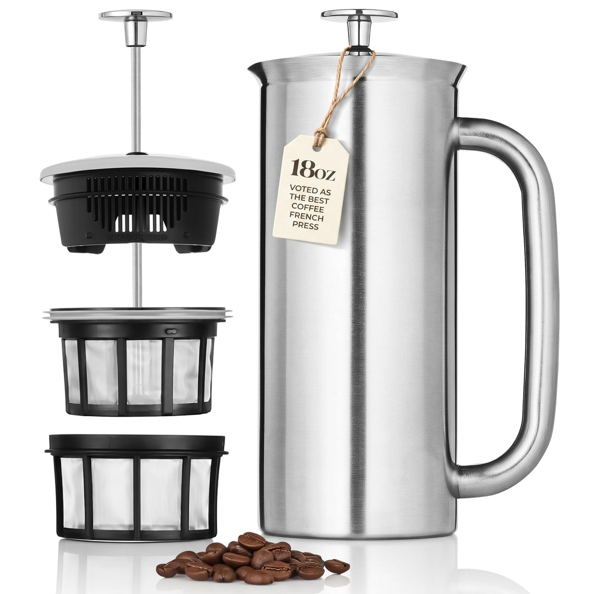 18oz Brushed Stainless Steel French Press E821462