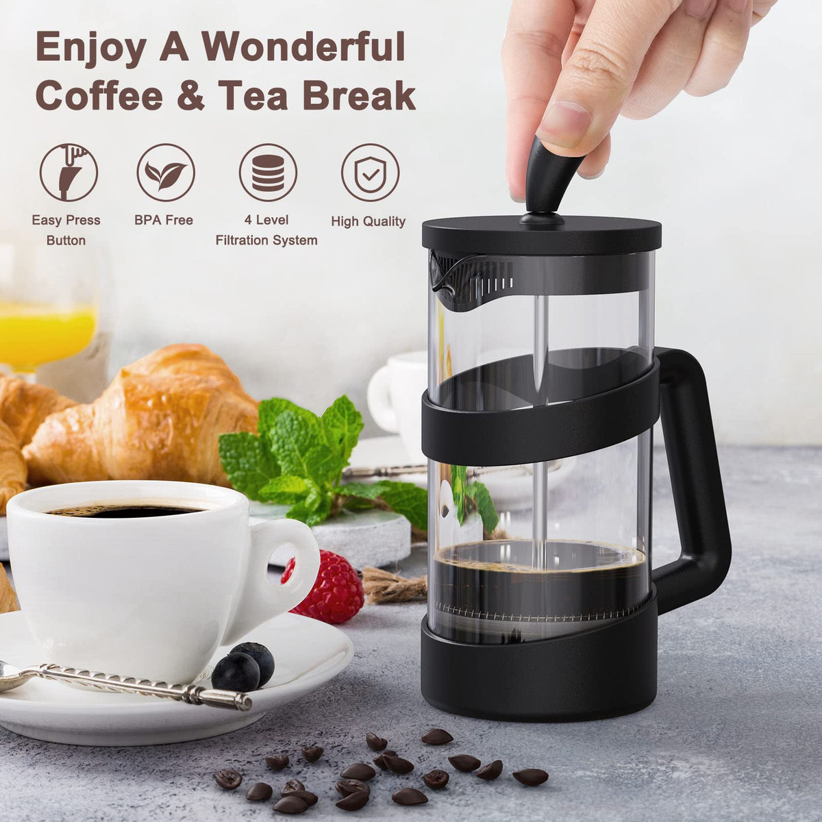 34 oz Glass French Press Coffee Maker I6493