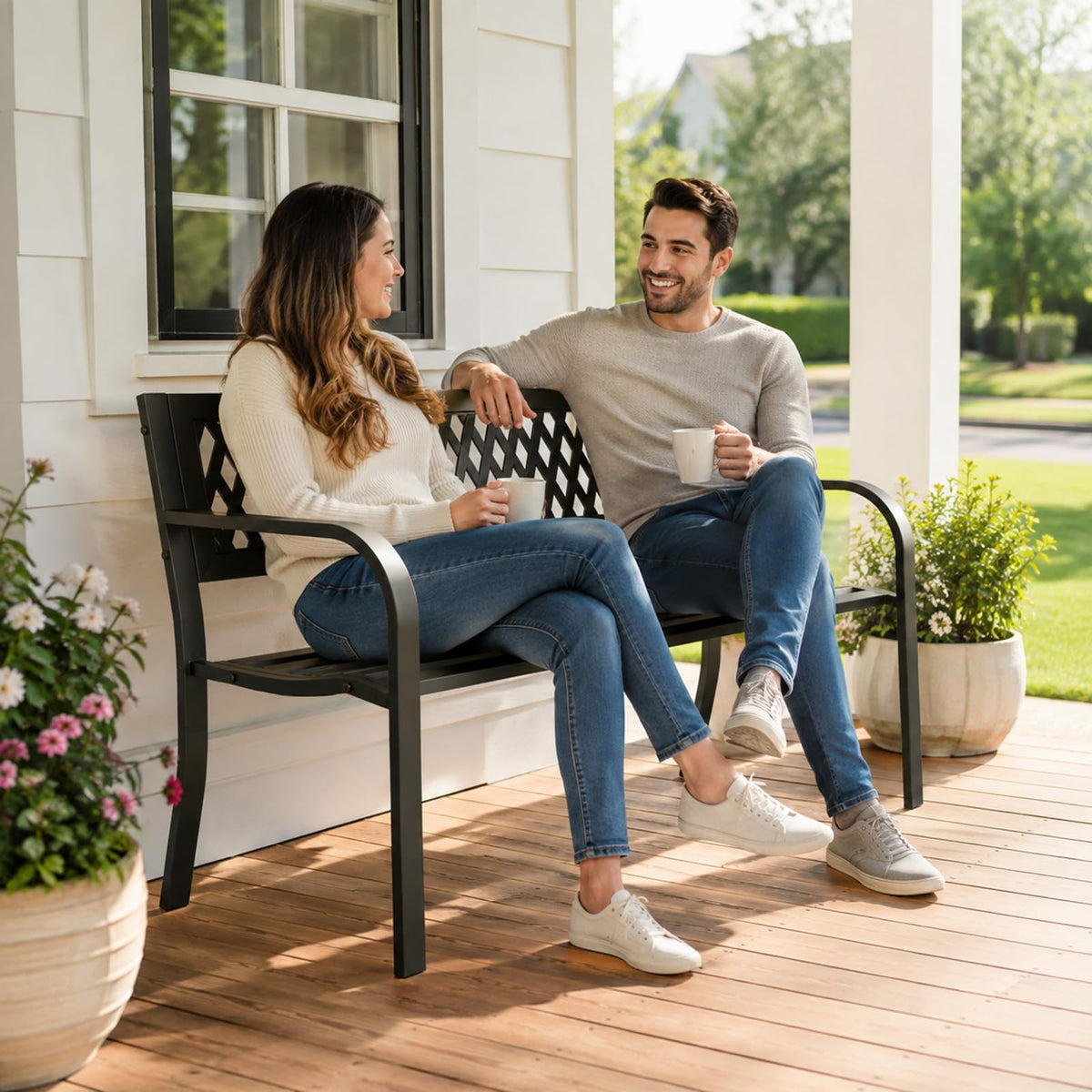 47" Black Outdoor Bench with Backrest L4859