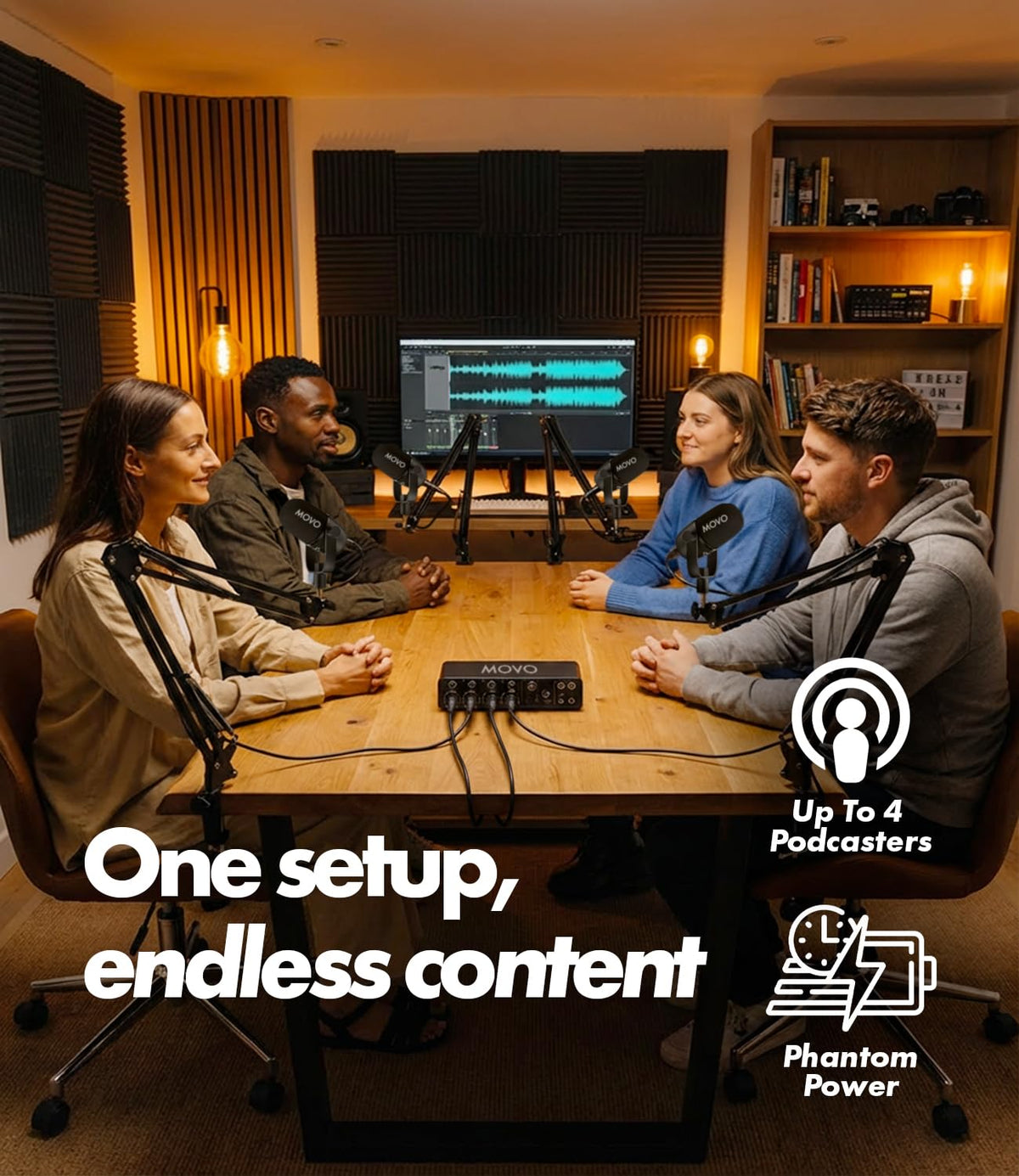 4-Person Podcast Equipment Bundle with 4-Channel USB Audio Interface and 4 Dynamic Microphones R27467