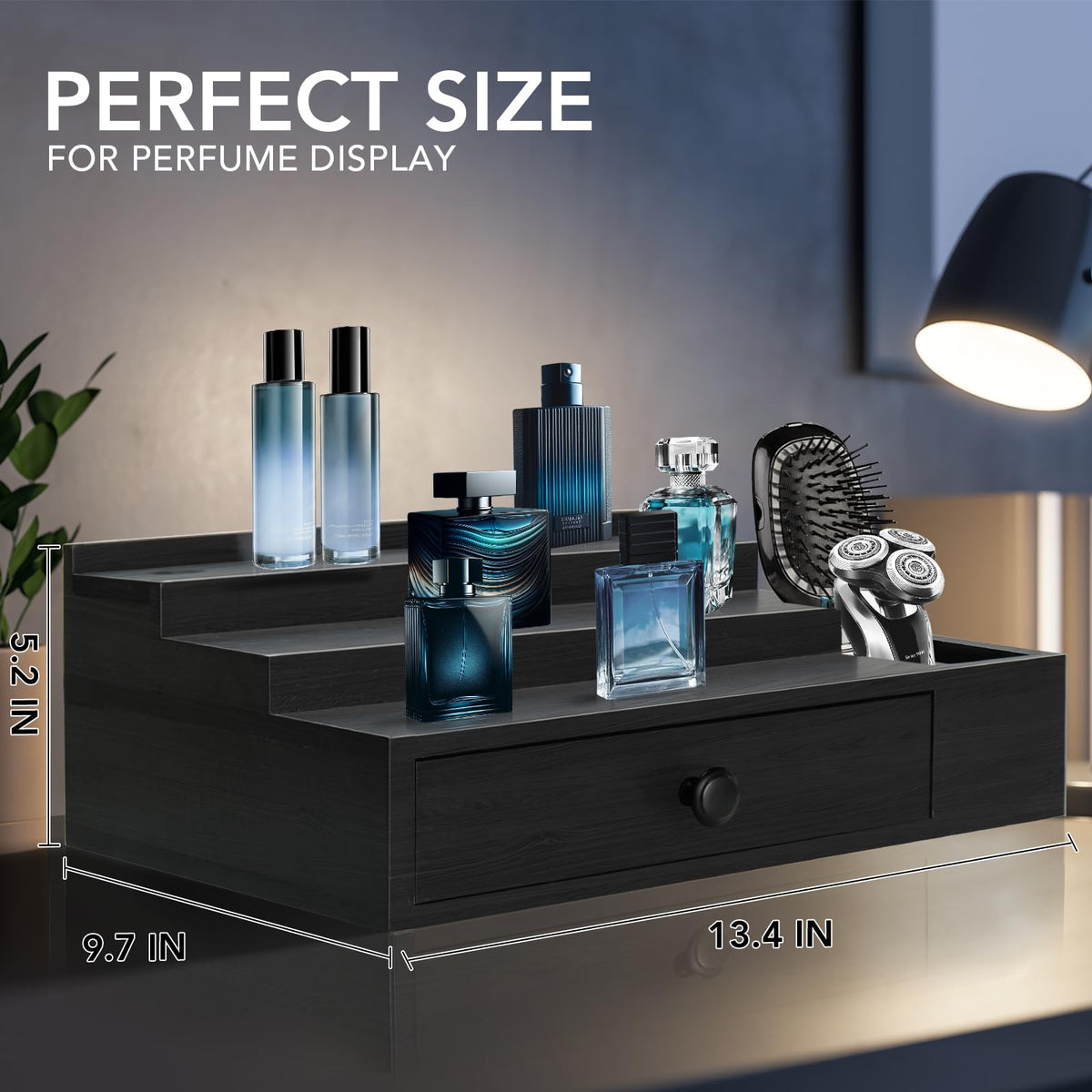 3 Tier Cologne Stand Organizer with Velvet Lining Drawer Q338