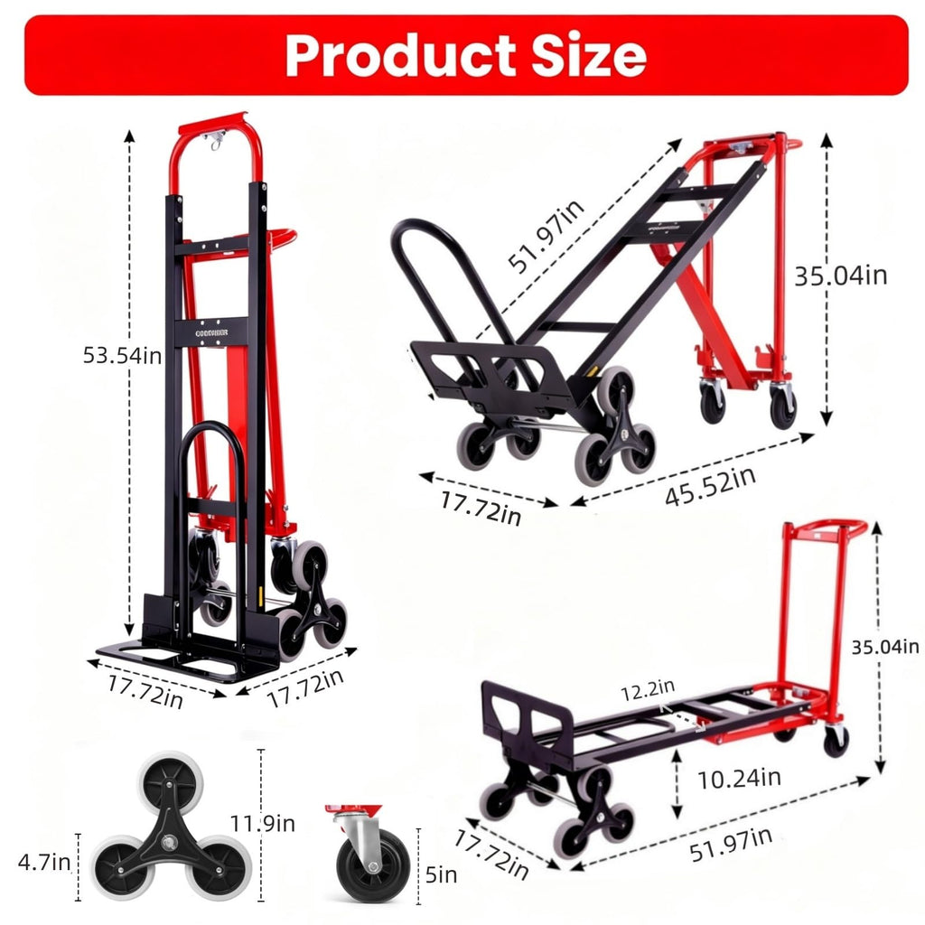 Heavy Duty 1000LBS Stair Climbing Convertible Hand Truck Cart with Solid Wheels S4923