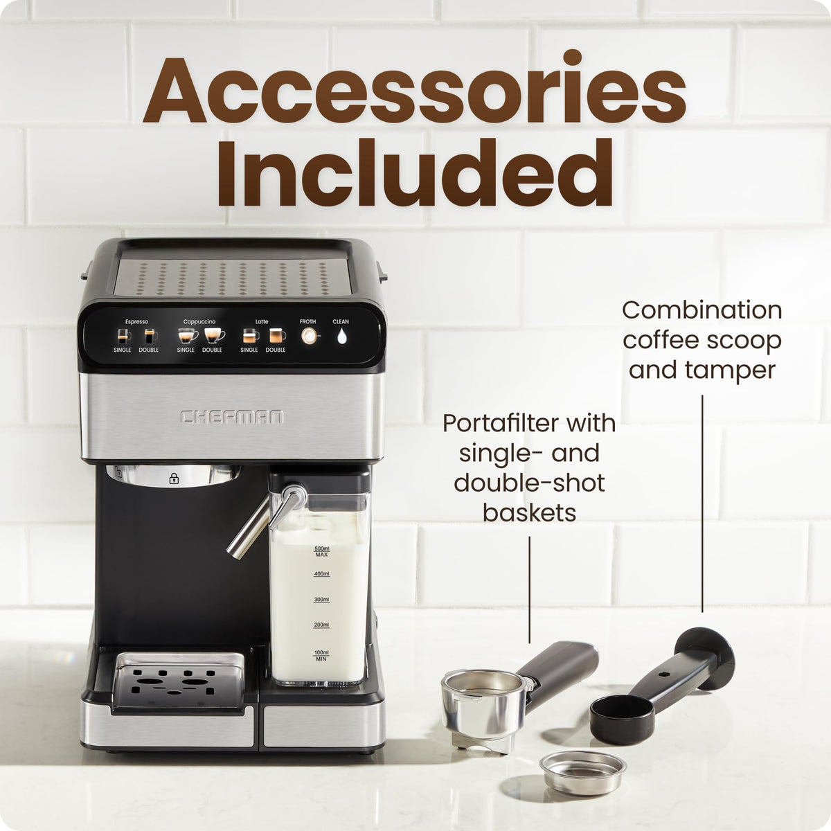 Espresso Machine with Built-In Milk Frother, 1.8 Liter Stainless Steel S4090