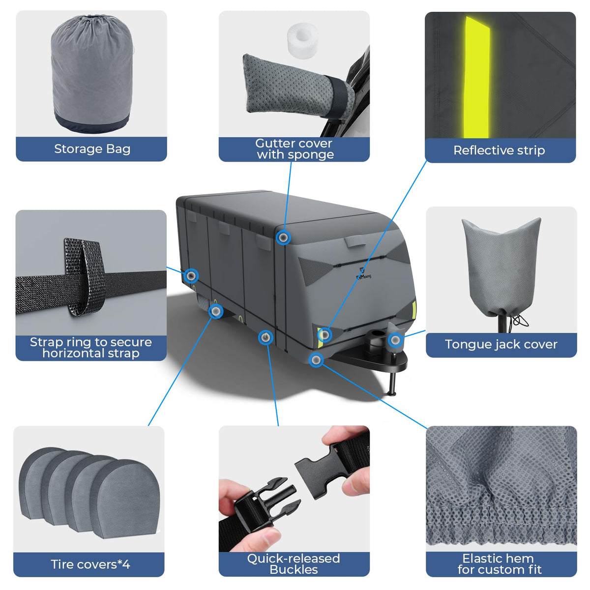 9-Layer Heavy Duty Waterproof Travel Trailer RV Cover P470