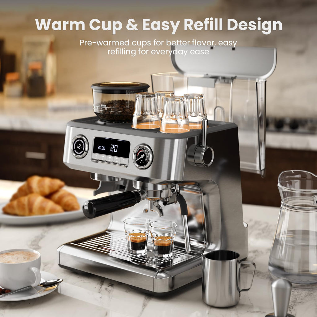 20 Bar Dual Boiler Espresso Machine with Grinder & Milk Steamer T276