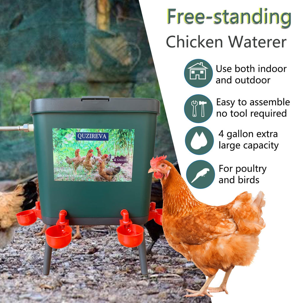 4 Gallon Automatic Float Controlled Poultry Waterer with Hose and Cups D494