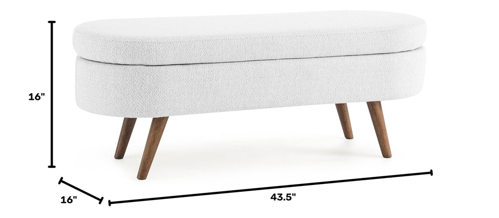 Oval Storage Bench with Rubber Wood Legs, White Y6645