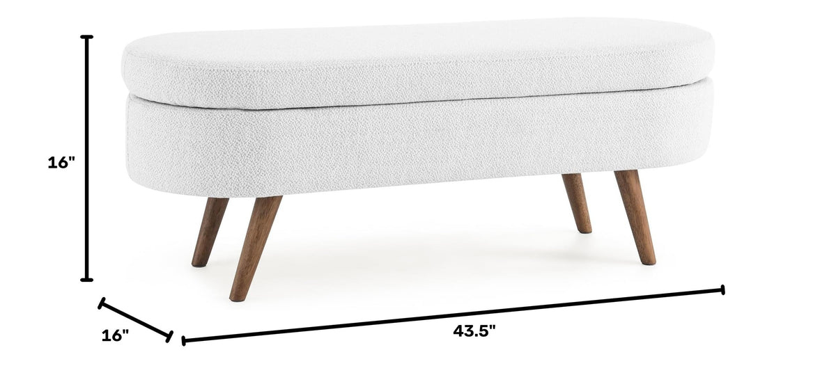 Oval Storage Bench with Rubber Wood Legs, White Y6645