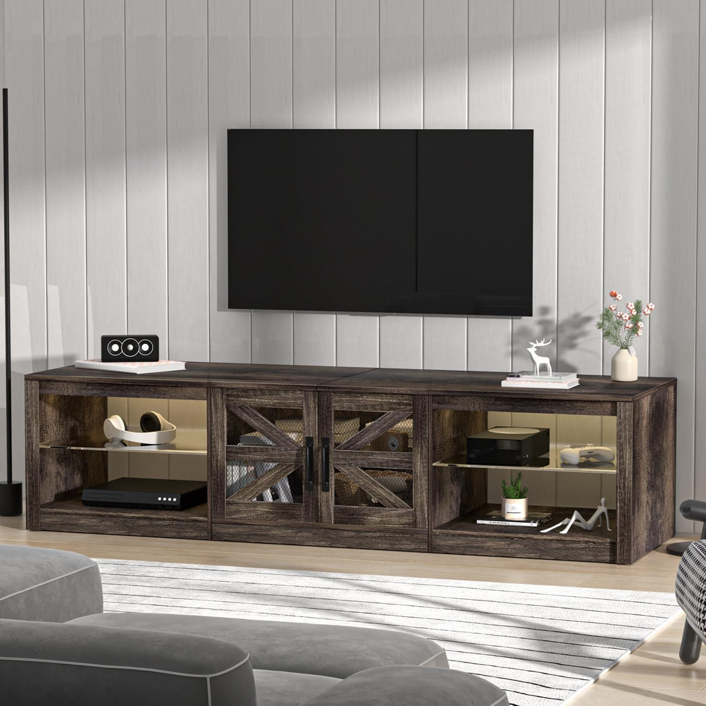Rustic Brown Grey TV Stand with Sliding Barn Door M104805