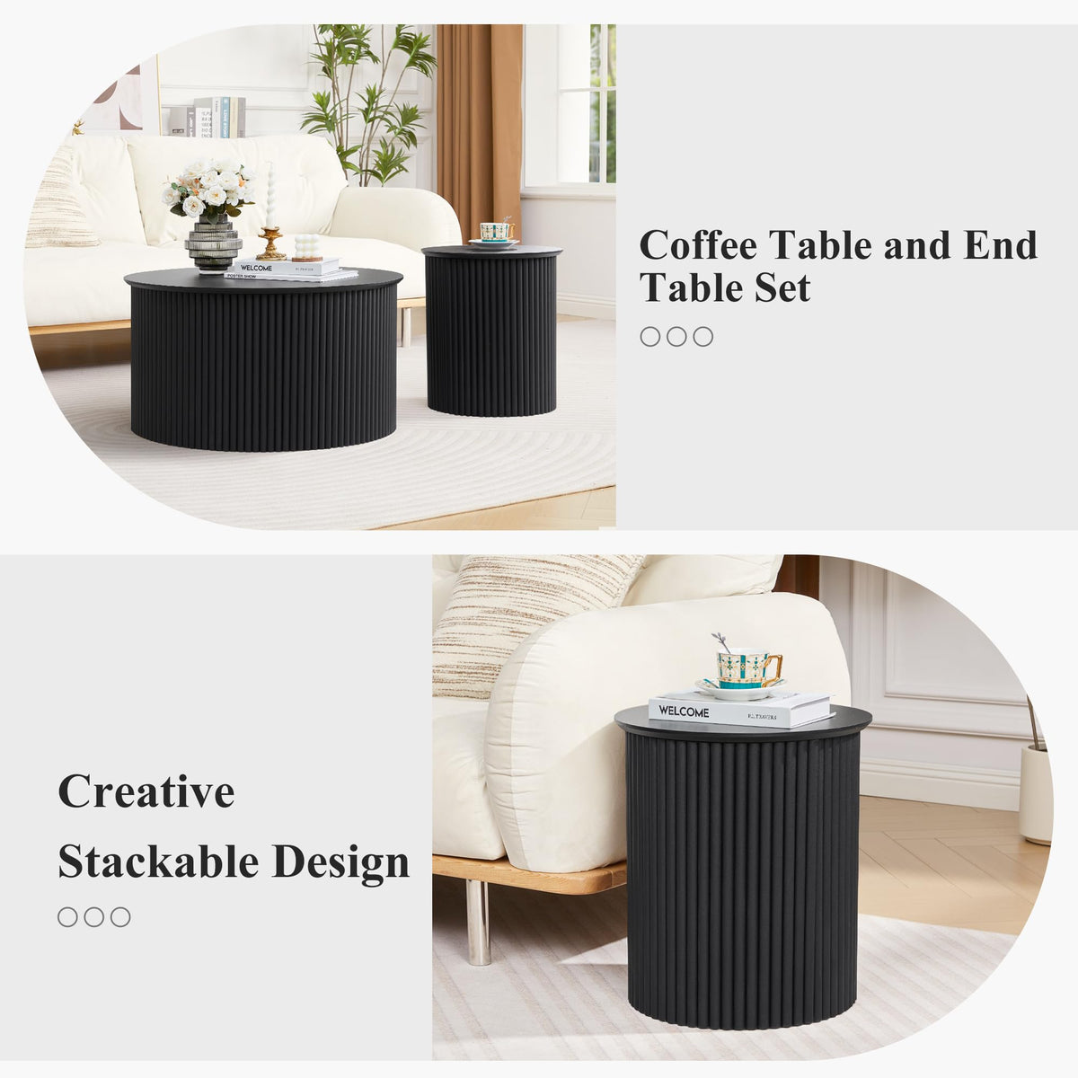 Fluted Round Nesting Coffee Table Set of 2 S974351