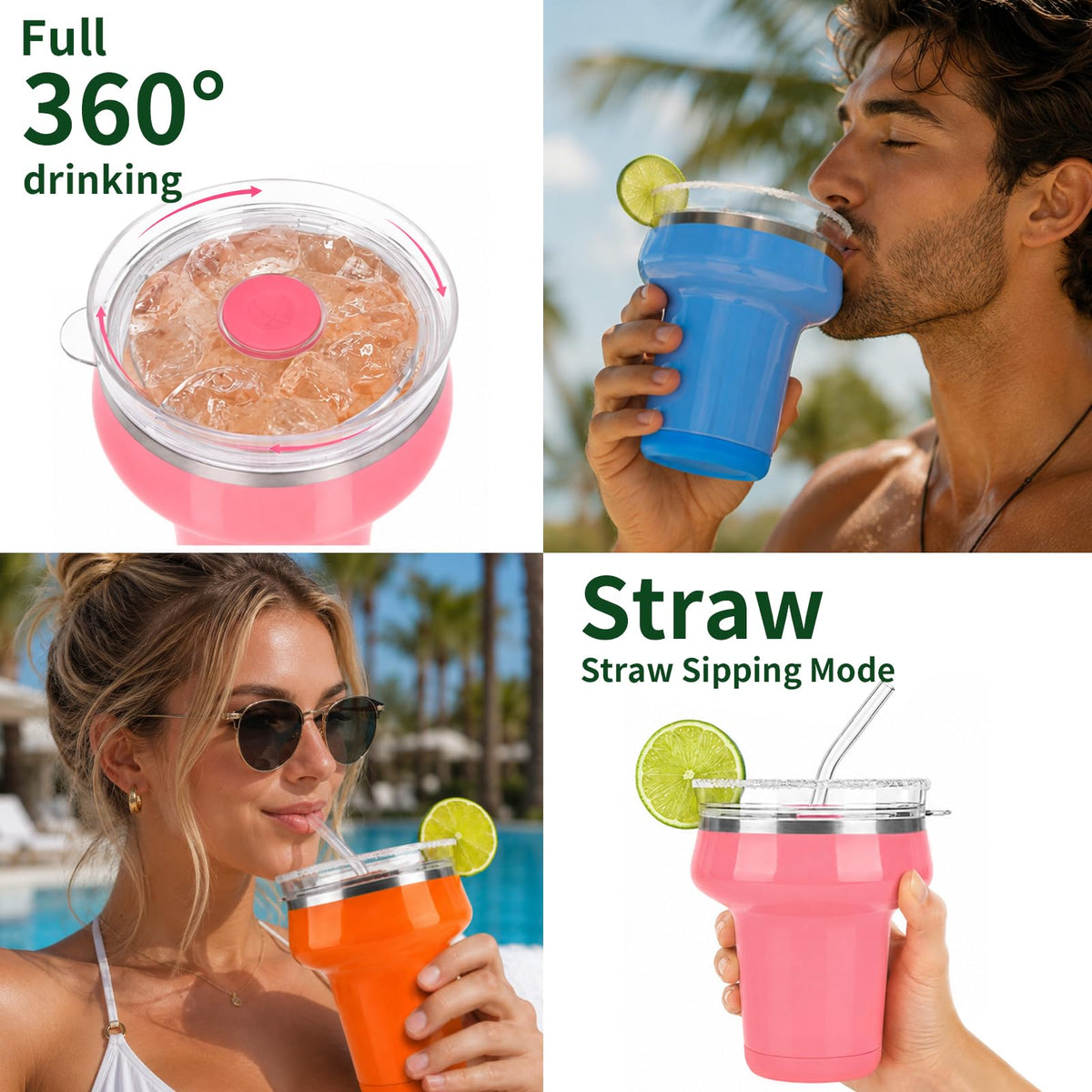 16oz Insulated Tumbler with Lid & Straws C579