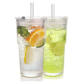 Set of 2 Ribbed Glass Tumbler with Lids and Straws H845303