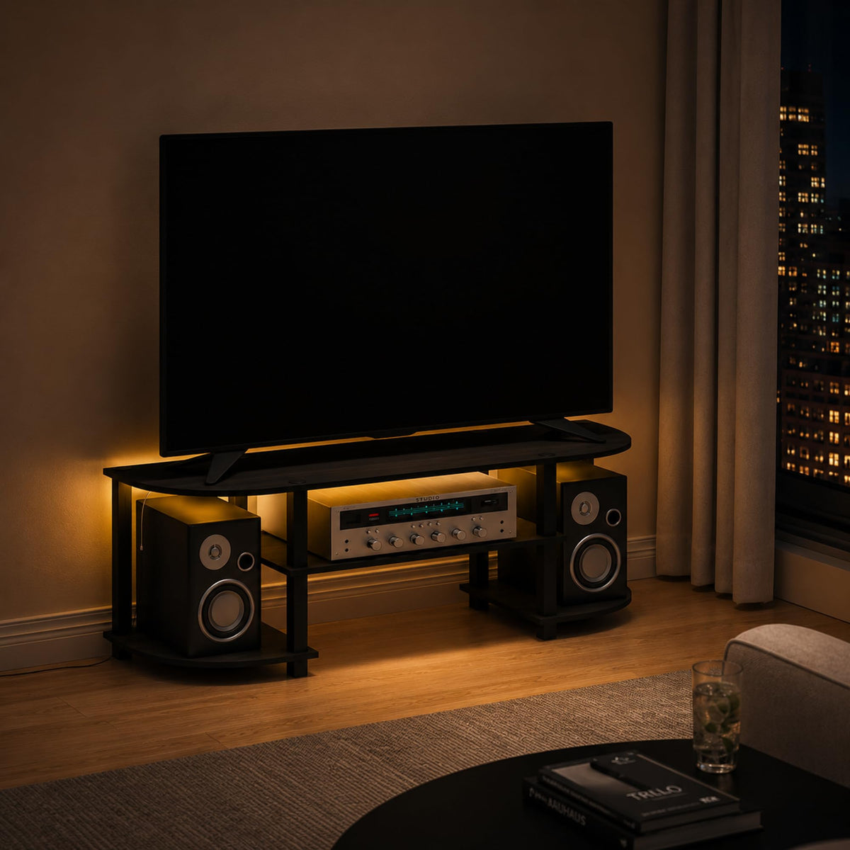 Black 3-Tier TV Stand for 55 Inch TV H551
