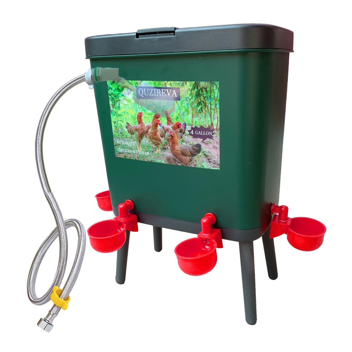 4 Gallon Automatic Float Controlled Poultry Waterer with Hose and Cups D494