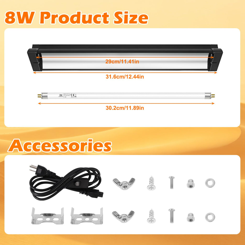 8W 10.0 UVB Reptile Light Fixture Combo Kit with Terrarium Hood D752