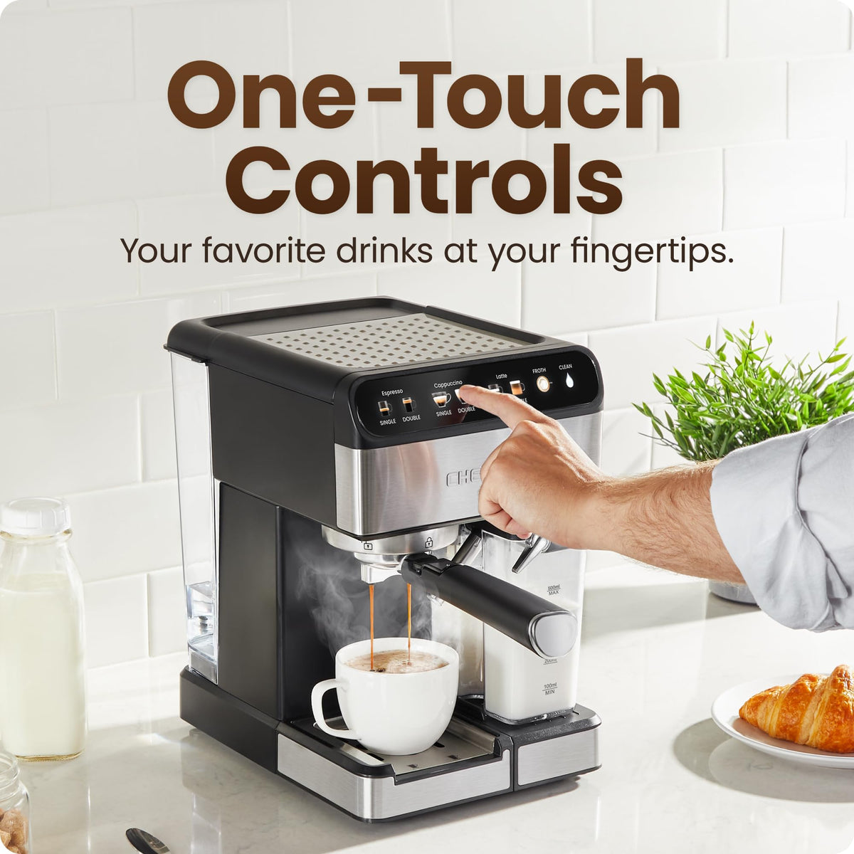 Espresso Machine with Built-In Milk Frother, 1.8 Liter Stainless Steel S4090