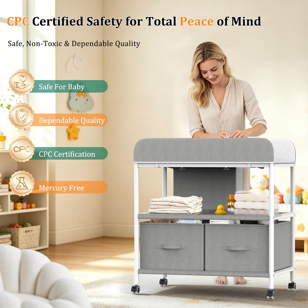 Portable Baby Changing Table with Wheels N18261