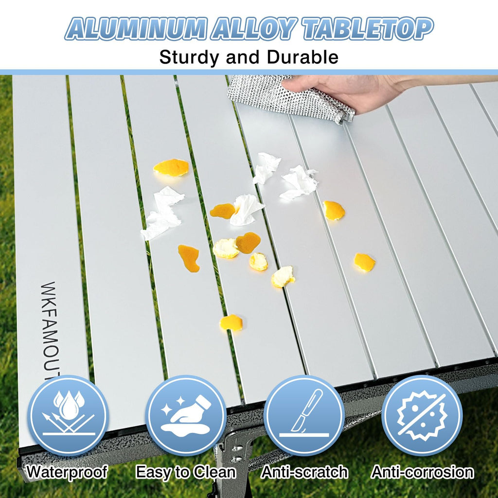 29.9" Tall Folding Camping Table for 2-6 Person, 54.7" Large Aluminum Foldable Roll-up Table Outdoor with Carry Bag for Picnic, Camp, Sturdy, Backyard, Patio L939611