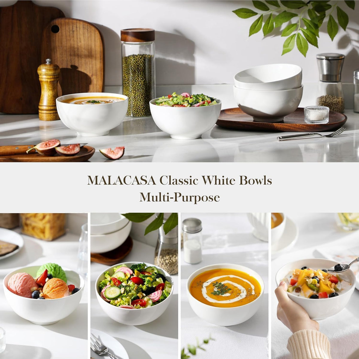 White 26 Oz Ceramic Soup Bowls of 4 F411