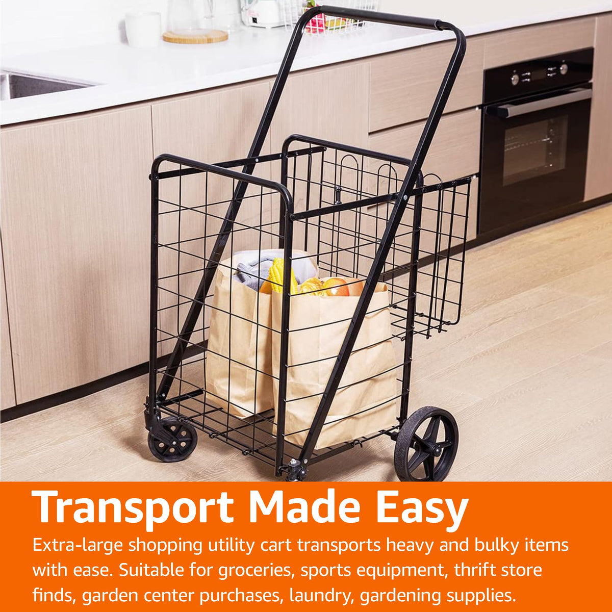 Foldable Utility Cart with 360-Degree Wheels, X-Large, Black H448