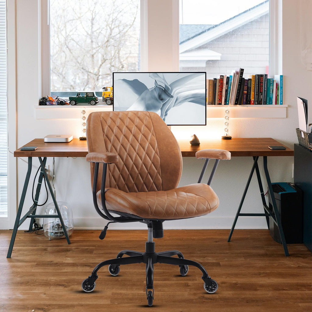 Brown Leather Ergonomic Office Chair with Lumbar Support X910