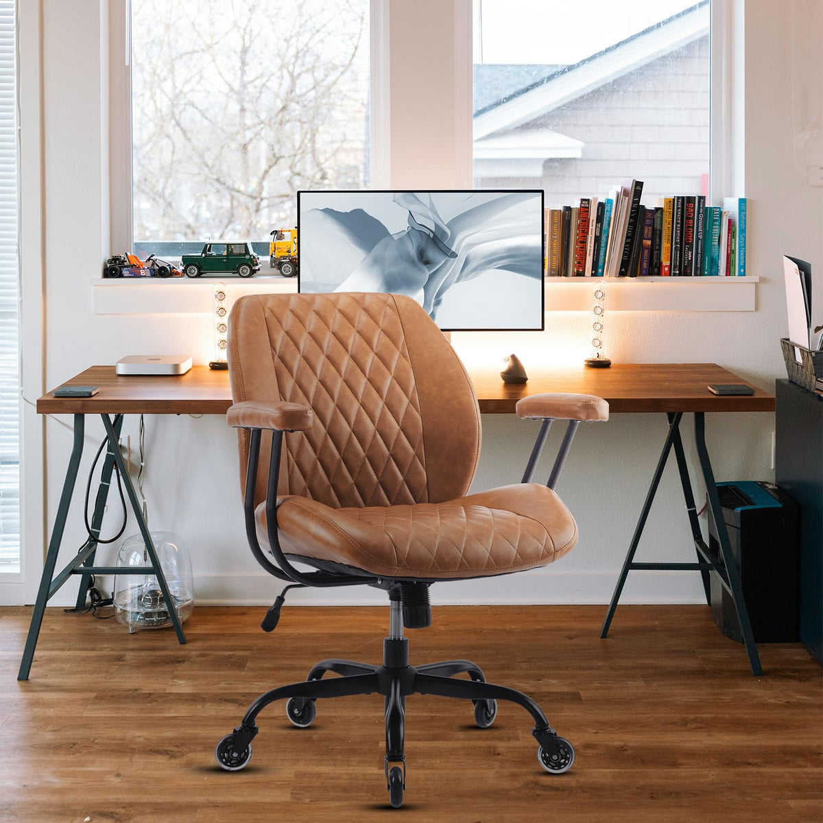 Brown Leather Ergonomic Office Chair with Lumbar Support X910
