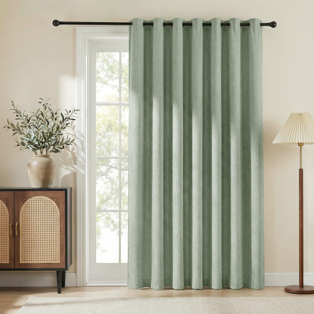 100% Blackout Linen Sliding Door Curtains, Sage Green, 1 Panel I8603