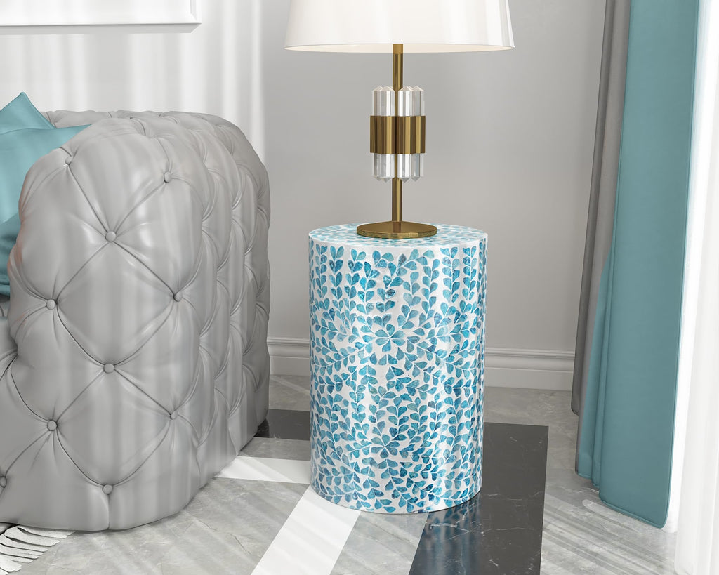 Mother of Pearl Inlaid Cylinder Drum End Table G85989