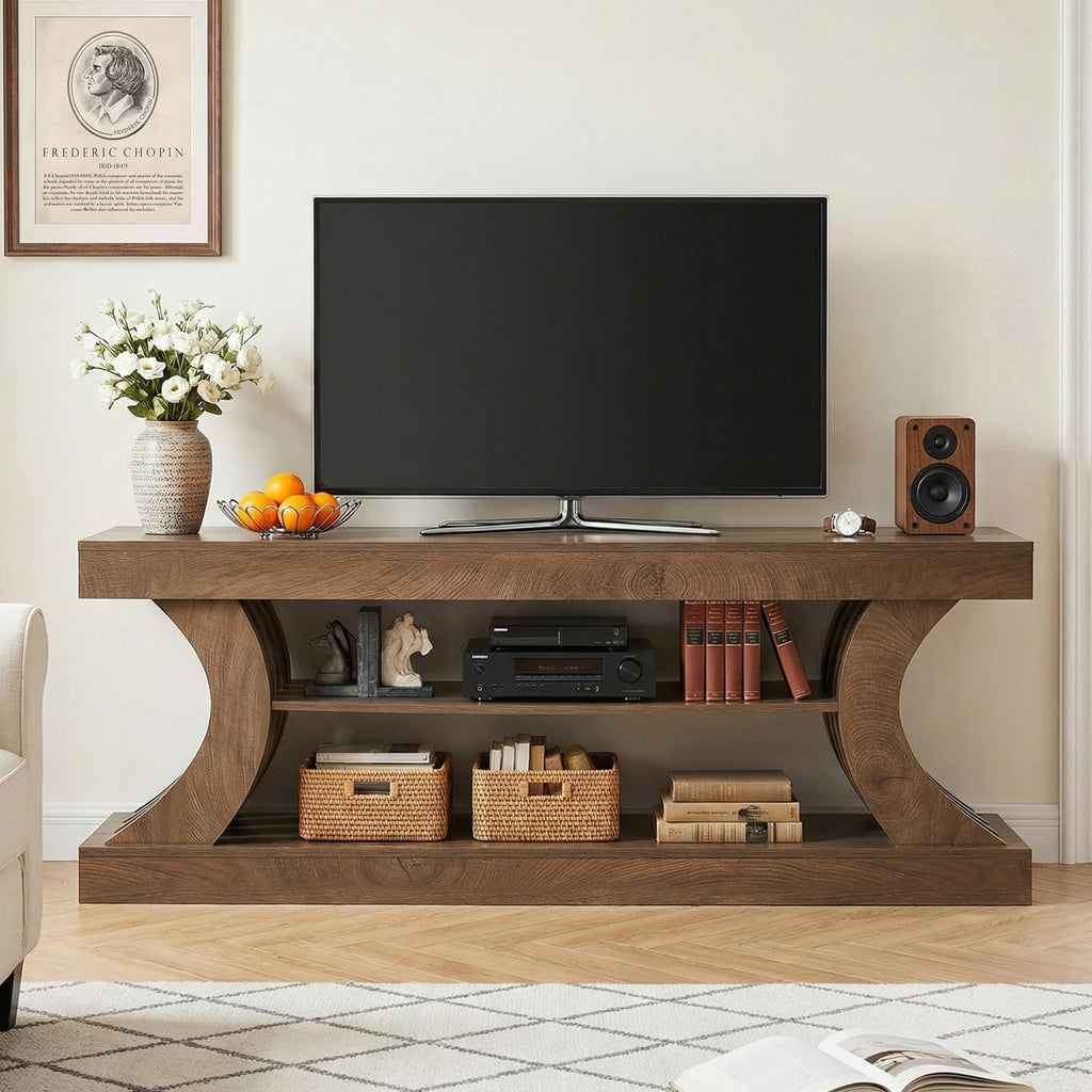 63" Brown TV Stand with Storage Shelf X9994