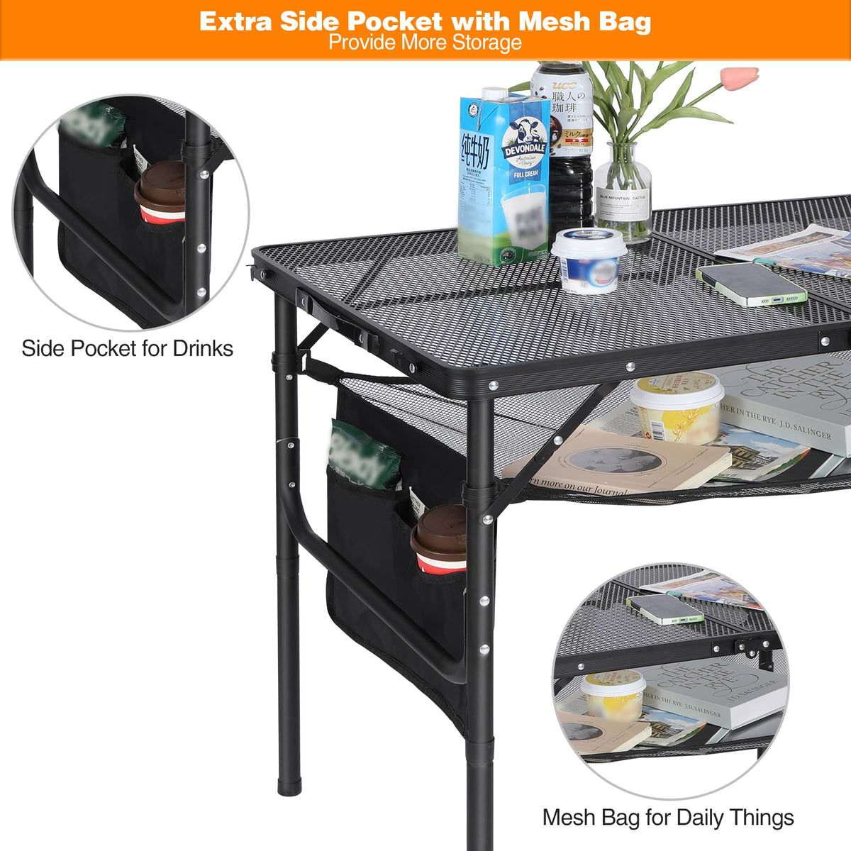 36x24 Aluminum Folding Grill Table with Adjustable Height Legs I96597
