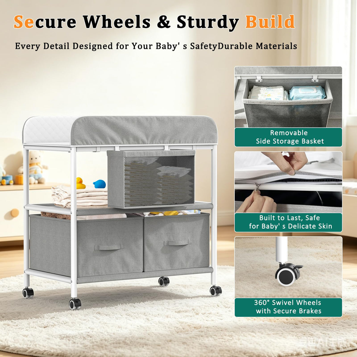 Portable Baby Changing Table with Wheels N18261