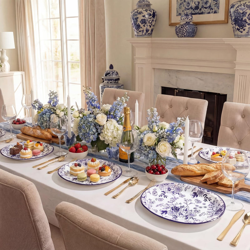 50 Pack Blue Floral Disposable Paper Plates G1188