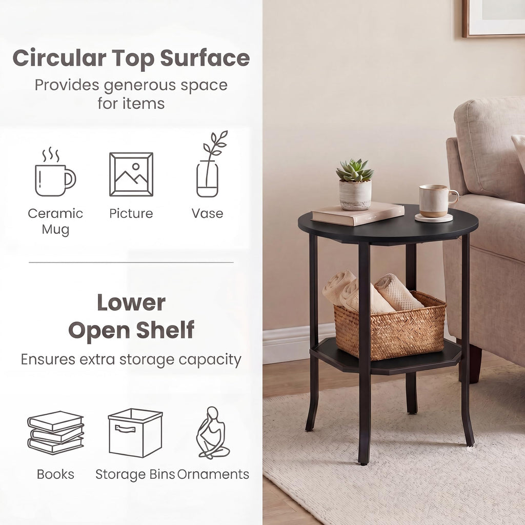 2-Tier Round Side End Table with Storage Shelf Z6501