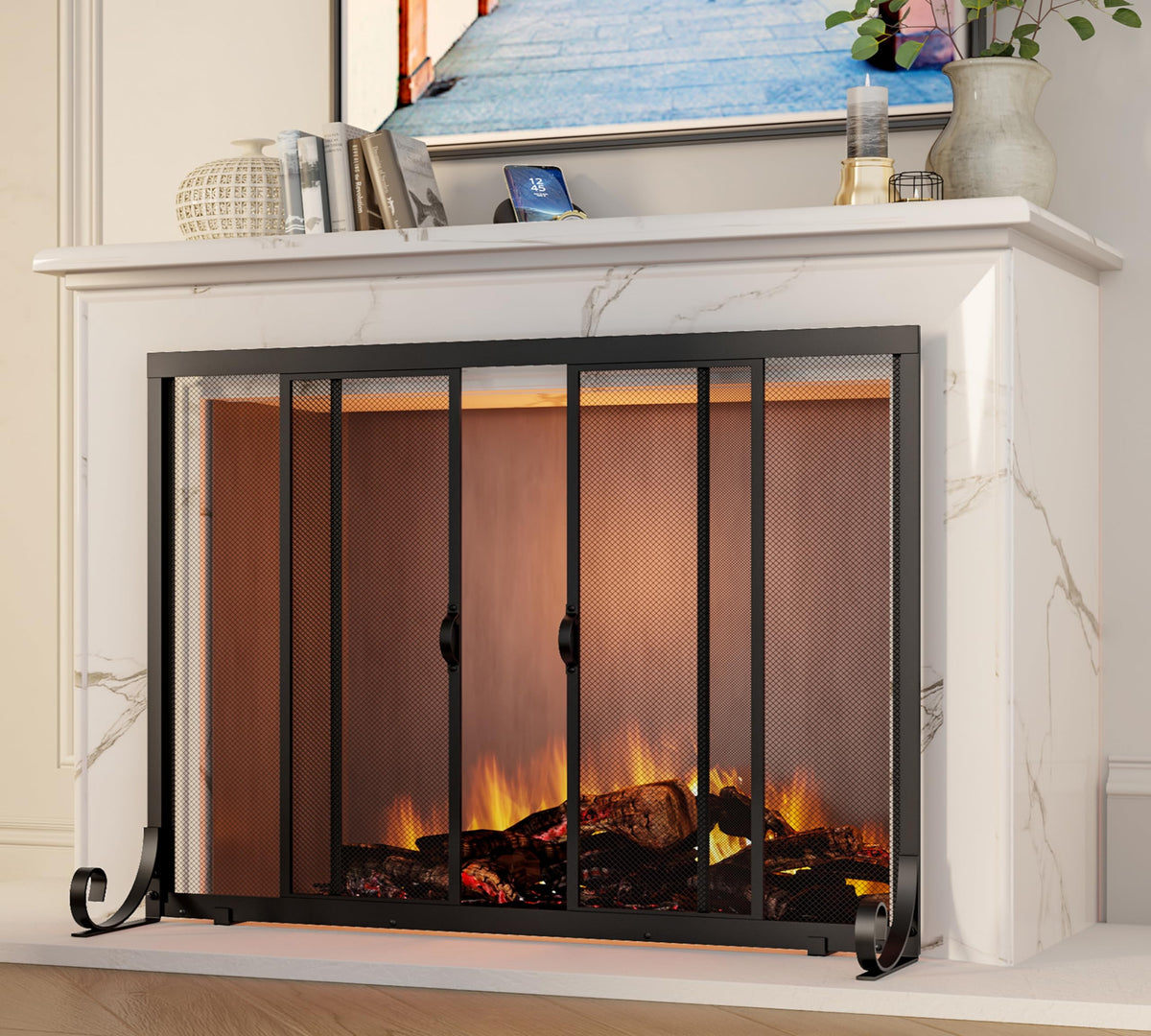 Sliding Wrought Iron Fireplace Screen H71880