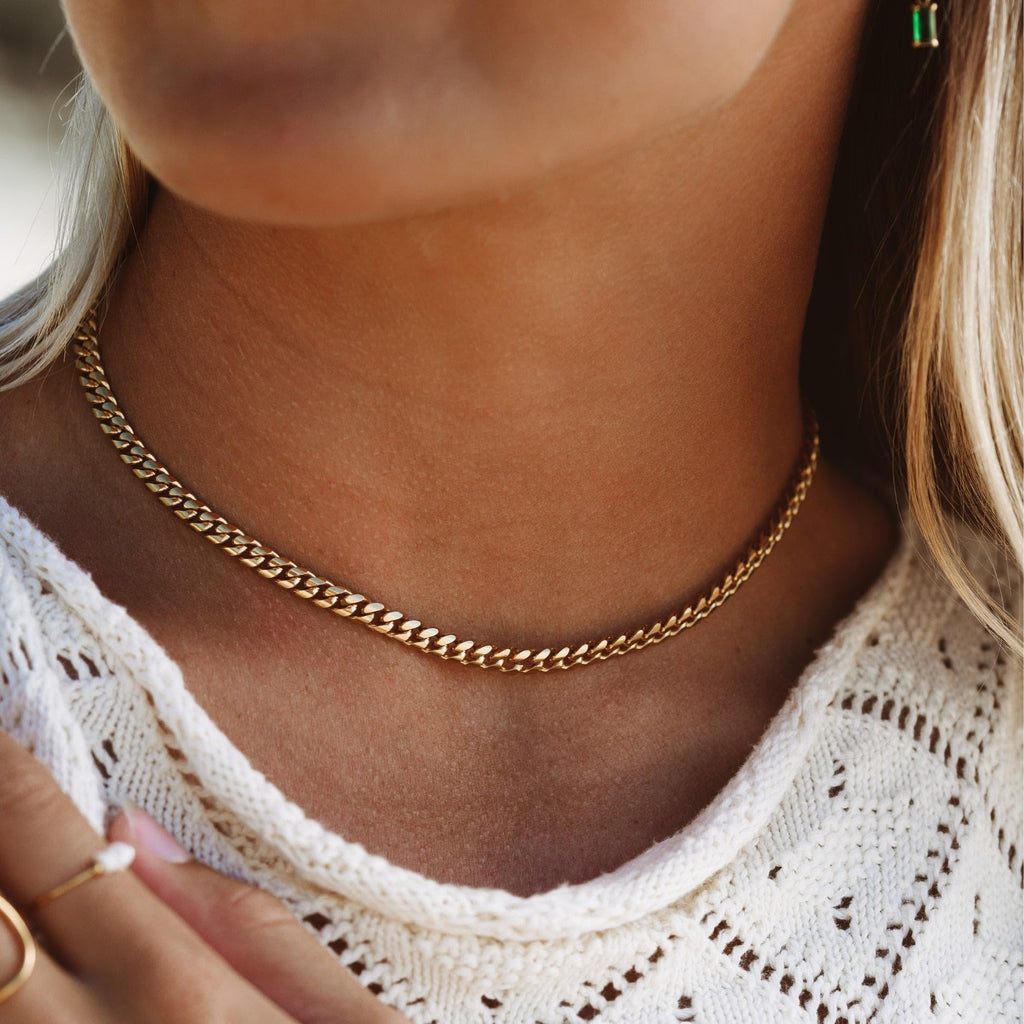 3mm 6mm Cuban Link Chain 14K Gold Plated Stainless Steel Necklace M34291