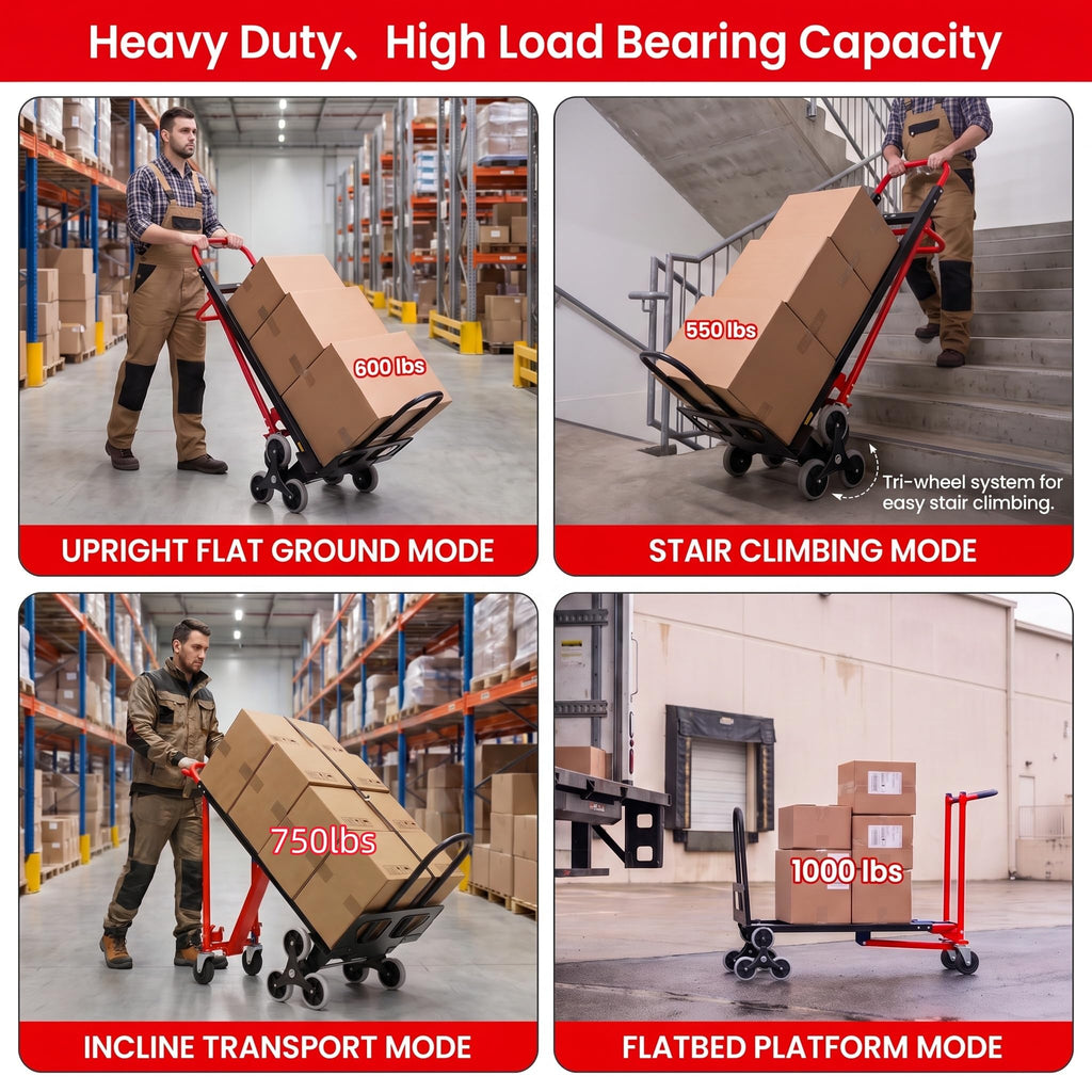 Heavy Duty 1000LBS Stair Climbing Convertible Hand Truck Cart with Solid Wheels S4923