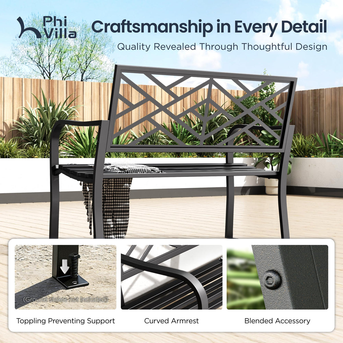Black 43 Inches Outdoor Garden Bench G712050