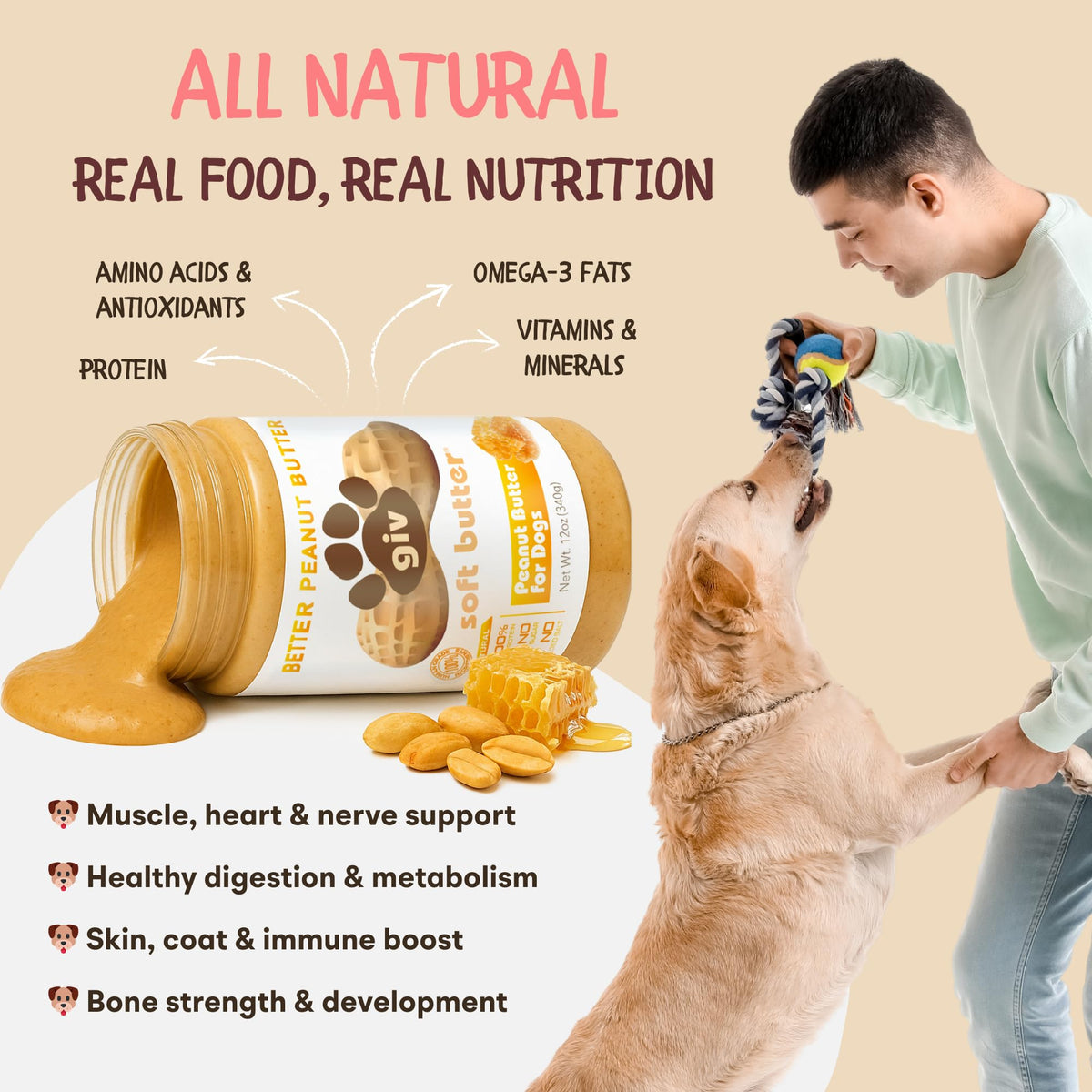 All Natural Peanut Butter 12oz Jar, 4oz Pouch & Lick Mat S208126
