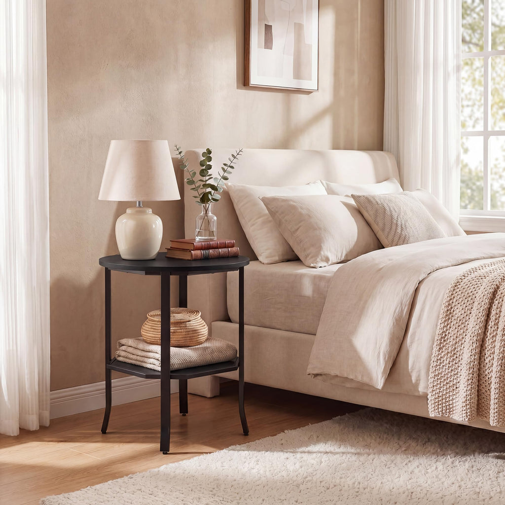 2-Tier Round Side End Table with Storage Shelf Z6501