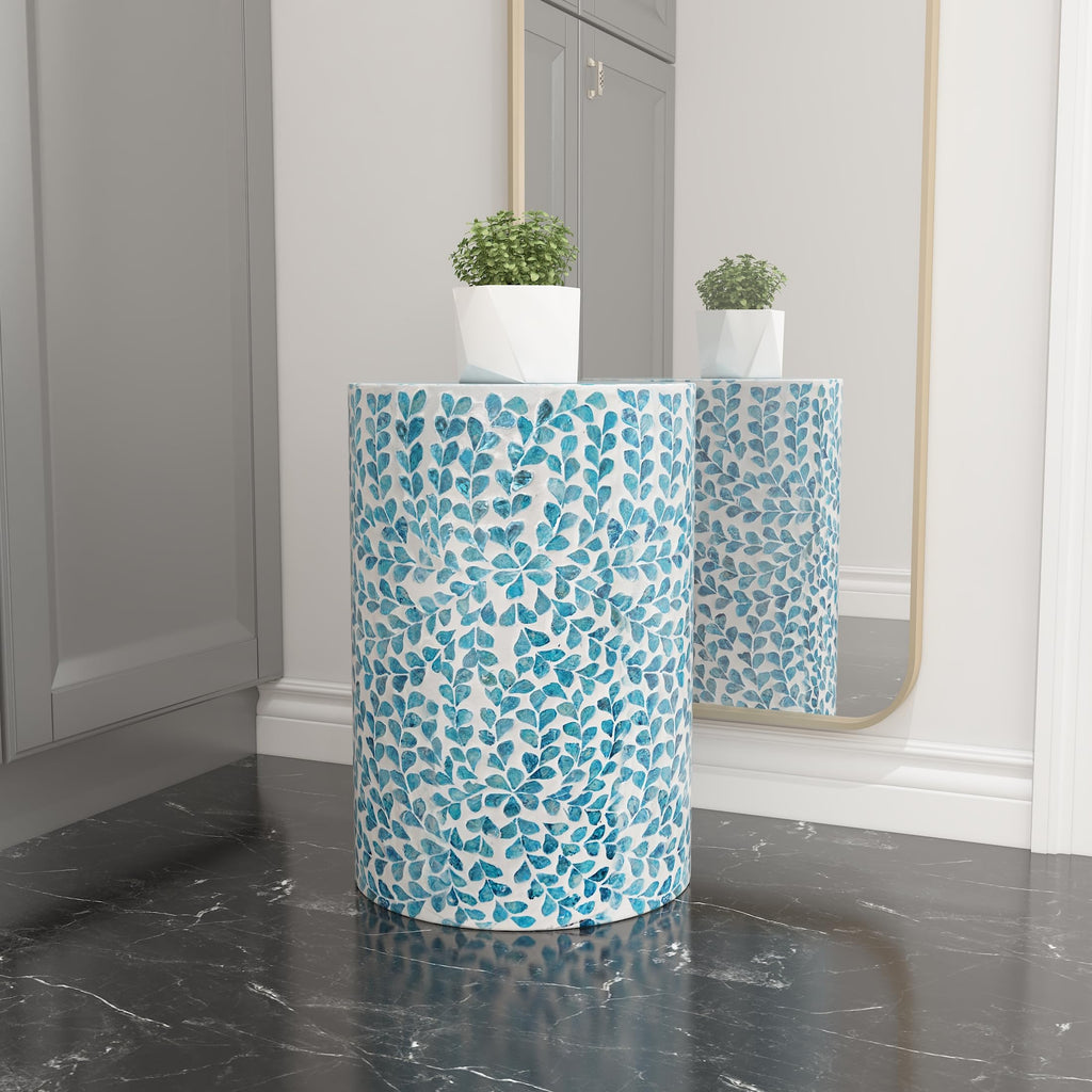 Mother of Pearl Inlaid Cylinder Drum End Table G85989