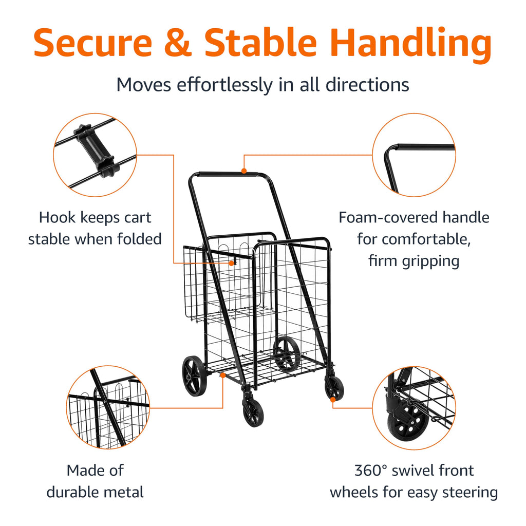Foldable Utility Cart with 360-Degree Wheels, X-Large, Black H448