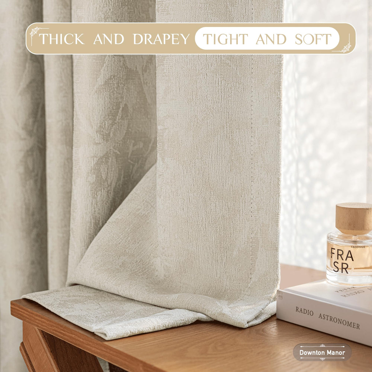 Beige Floral Jacquard Blackout Curtains 100x84 U477994