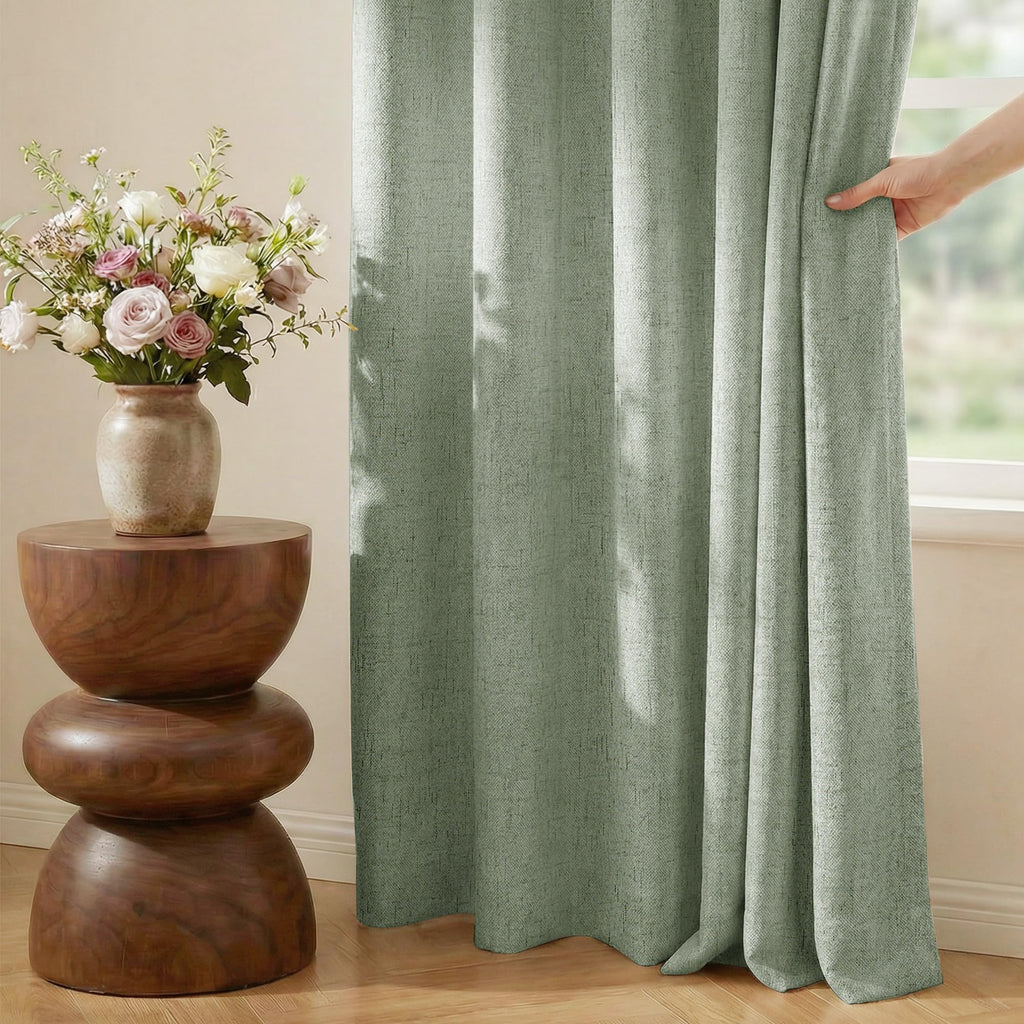 100% Blackout Linen Sliding Door Curtains, Sage Green, 1 Panel I8603