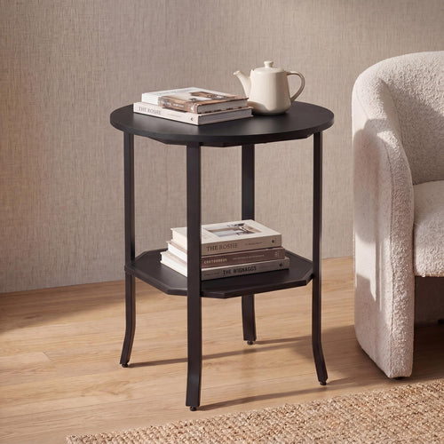 2-Tier Round Side End Table with Storage Shelf Z6501
