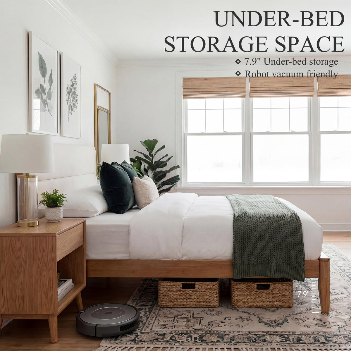 Solid Bamboo Queen Size Bed Frame with Headboard K4405
