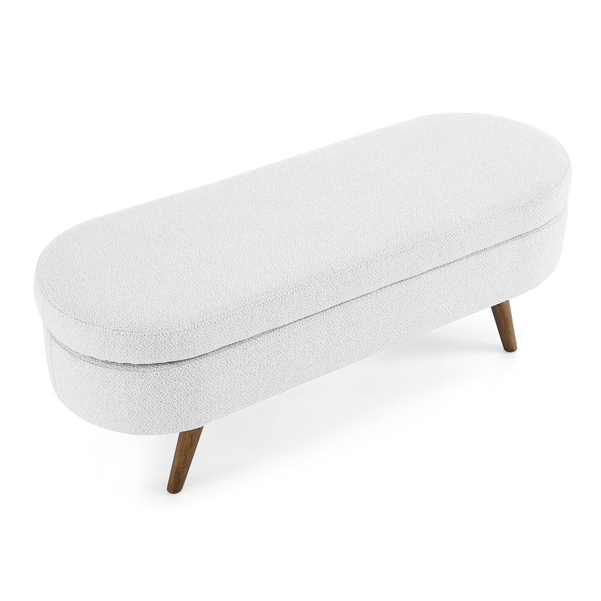 Oval Storage Bench with Rubber Wood Legs, White Y6645