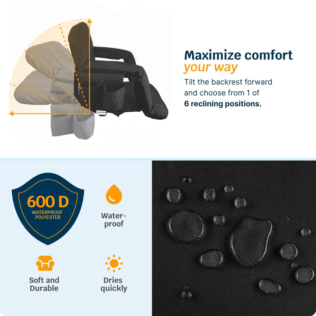 Heated Massage Reclining Stadium Seat with Back Support and Cushion F401126